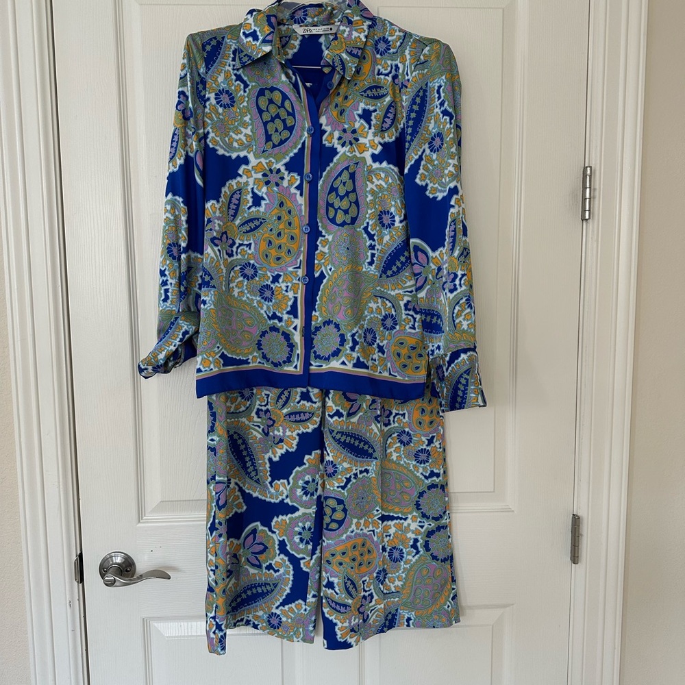 Zara sateen shirt and culotte set